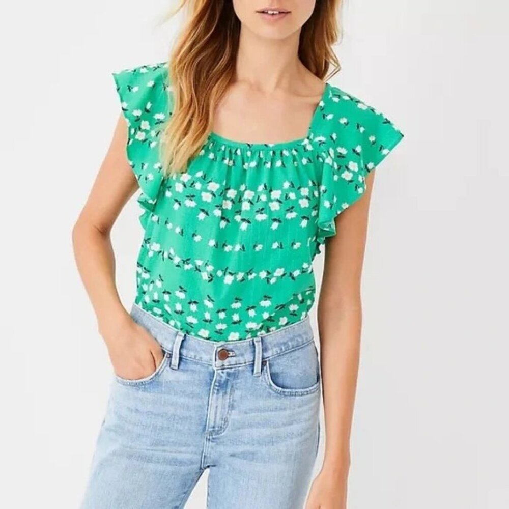 Ann Taylor Womens Size XXL Floral Chain Print Square Neck Short Sleeve Top 2351